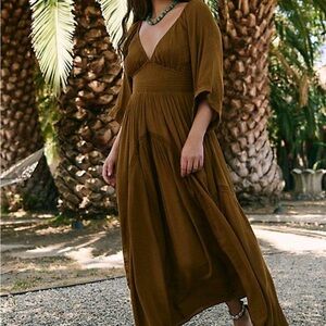 Free People Dixie Maxi Dress in Bronze Brown